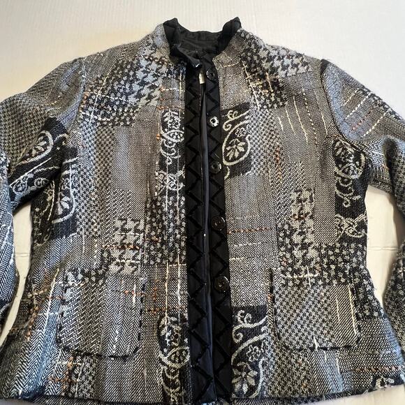 Coldwater Creek Womens Tweed Jacket Black Plaid Patch Size PS - Picture 11 of 13